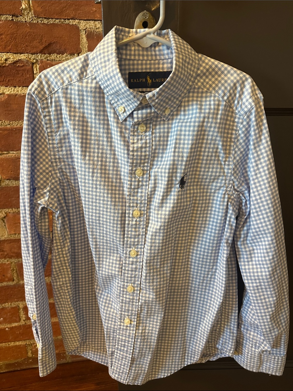 Ralph Lauren Blue and White Gingham Button-Down Shirt